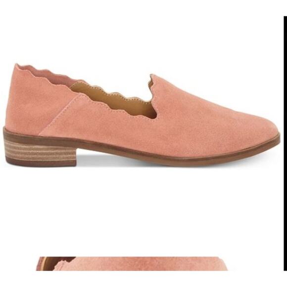 Lucky Brand Women’s 8 Chaslie Suede Flats Pink Scalloped Loafers Slip On Shoes - Picture 1 of 5